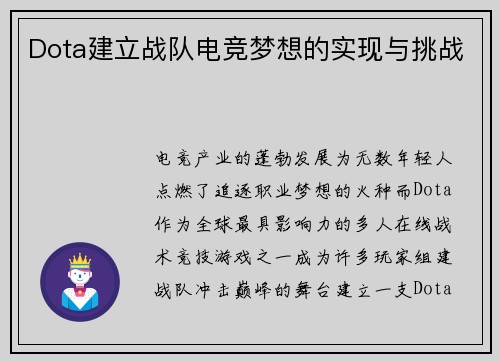 Dota建立战队电竞梦想的实现与挑战